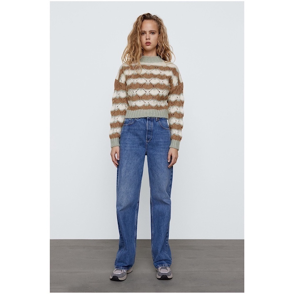 Zara-Open Knit Wool/Alpaca Blend Pullover Sweater (Size:)